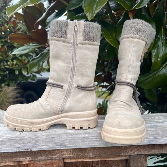 Rieker Beige Winter Boots with Knit Cuff - Picture 6 of 8